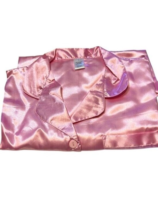 None Other - Satin Lounge Pink Short Sleeve Pajama Top Size S Grandma core